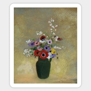 Large Green Vase with Mixed Flowers by Odilon Redon Sticker